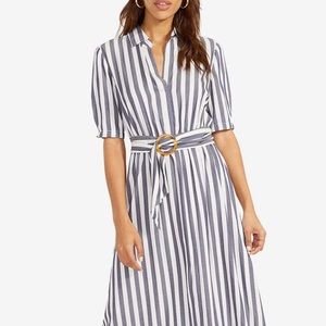 Striped dress with detachable belt and tortoise detail